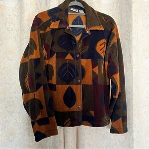 Falls Creek Vintage Leaf Pattern Fleece Button Down Jacket
